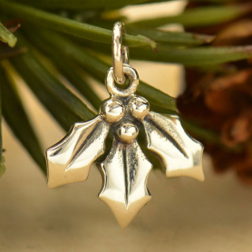 Sterling Silver Holly Berry Charm - Mistletoe Charm 16x14mm