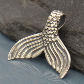 Sterling Silver Mermaid Tail Pendant - Mermaid Charm 15x16mm