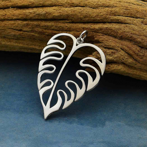Sterling Silver Openwork Monstera Pendant