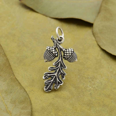 Sterling Silver Oak Leaf Pendant with Acorn Cluster 