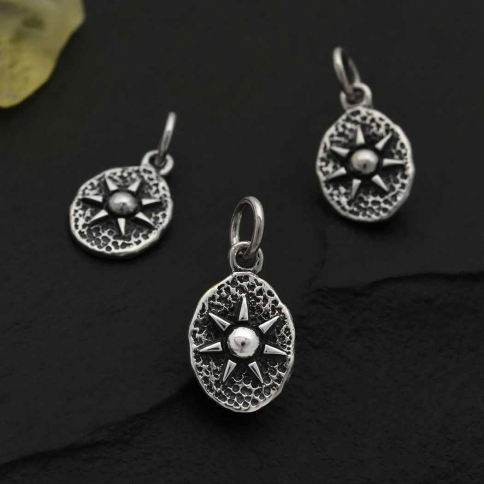 Sterling Silver Sun on Oval Coin Charm