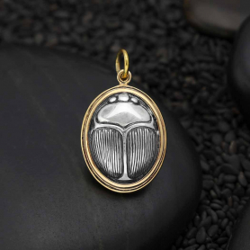 Sterling Silver Scarab Pendant Set in Bronze 23x14mm
