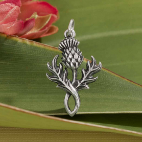 Sterling Silver Dimensional Thistle Charm 26x15mm