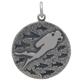 Sterling Silver Diver and Fish Charm Front View