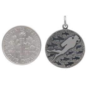 Sterling Silver Diver and Fish Charm with Dime
