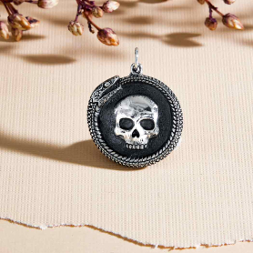 Sterling Silver Ouroboros Snake with Skull Pendant 27x21mm