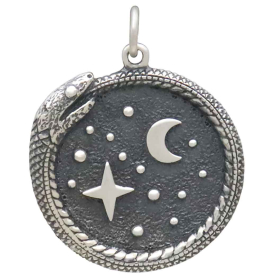 Sterling Silver Ouroboros with Moon and Stars Front View