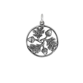 Sterling Silver Oak Leaf and Acorn Mandala Charm 24x19mm