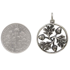 Sterling Silver Oak Leaf and Acorn Mandala Charm with Dime