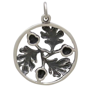 Sterling Silver Oak Leaf and Acorn Mandala Charm Back View