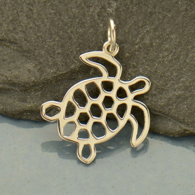 Sterling Silver Sea Turtle Charm - Openwork 22x16mm