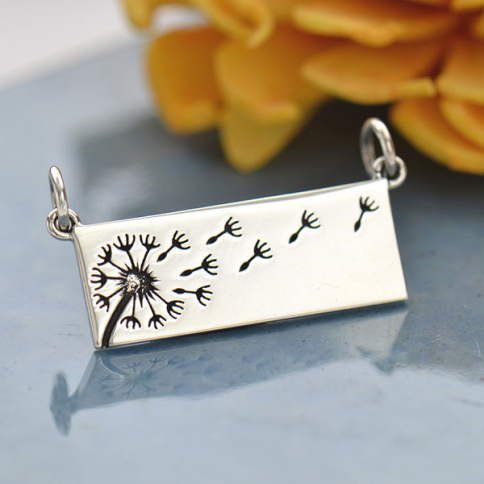 Sterling Silver Rectangle Dandelion Pendant Festoon