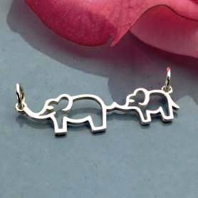 Sterling Silver Mama and Baby Elephant Festoon 12x30mm