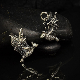 Sterling Silver Flying Bat Charm 16x13mm