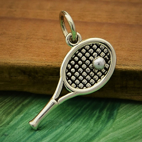 Sterling Silver Tennis Racket Charm with Tennis Ball