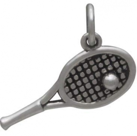 Sterling Silver Tennis Racket Charm with Tennis Ball