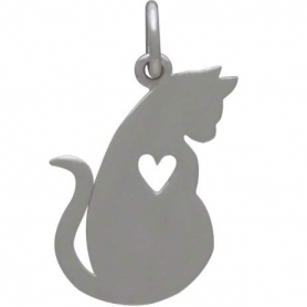 Sterling Silver Mommy Cat Charm with Heart Cutout