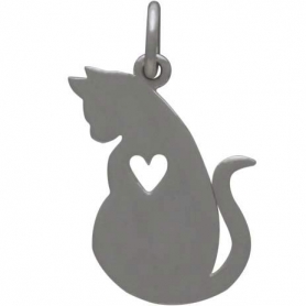 Sterling Silver Mommy Cat Charm with Heart Cutout