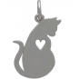 Sterling Silver Mommy Cat Charm with Heart Cutout