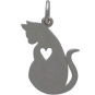 Sterling Silver Mommy Cat Charm with Heart Cutout