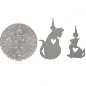 Sterling Silver Mommy and Baby Cat Charm Set
