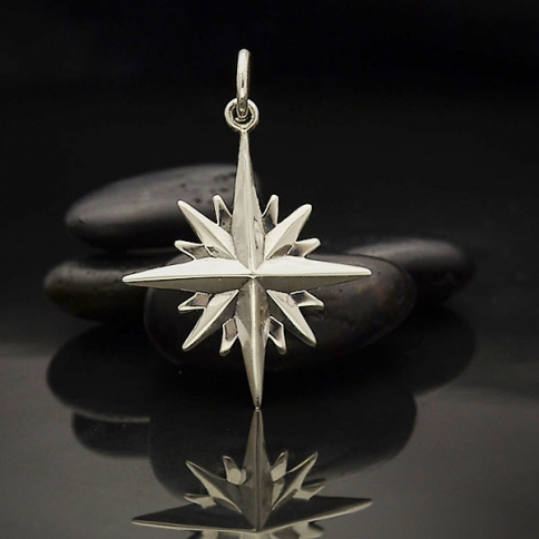Sterling Silver North Star Charm with 16 Points