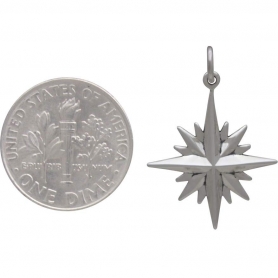 Sterling Silver North Star Charm with 16 Points