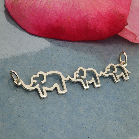 Sterling Silver Mama and Two Baby Elephant Pendant 12x45mm