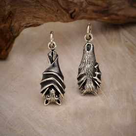 Sterling Silver Hanging Bat Charm 22x8mm
