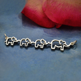 Sterling Silver Mama and Three Baby Elephant Pendant 12x55mm