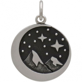 Sterling Silver Snow Cap Mountain Charm with Moon 