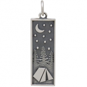 Sterling Silver Rectangle Camping Charm with Tent