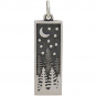 Sterling Silver Rectangle Pine Tree Charm with Moon