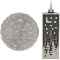 Sterling Silver Rectangle Pine Tree Charm with Moon
