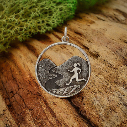 Sterling Silver Trail Running Girl Charm