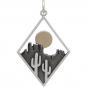  Sterling Silver Cactus Charm in Diamond Frame 