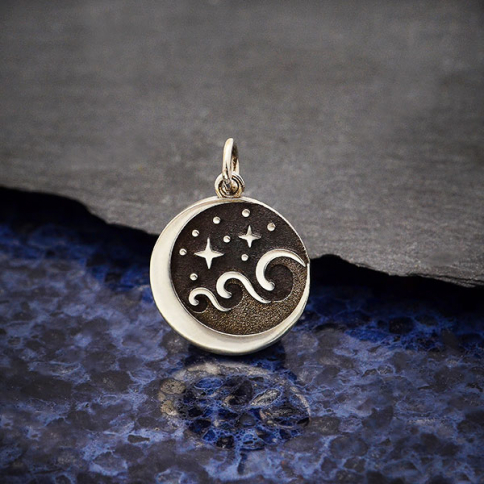 Sterling Silver Starry Night Wave Charm