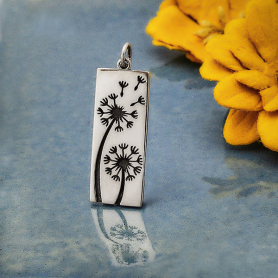 Sterling Siver Dandelion Pendant Long Rectangle 31x10mm
