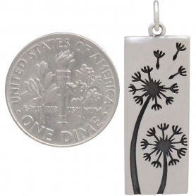 Sterling Siver Dandelion Pendant Long Rectangle