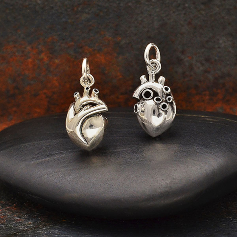  Sterling Silver Small 3D Anatomical Heart Charm 