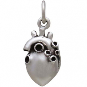  Sterling Silver Small 3D Anatomical Heart Charm 