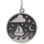 Silver Sailboat Charm with Bronze Star and Moon
