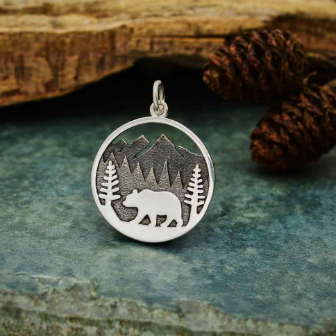  Sterling Silver Bear Charm in Mountain Meadows