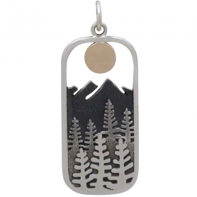 Silver Rectangle Tree Pendant with Bronze Sun