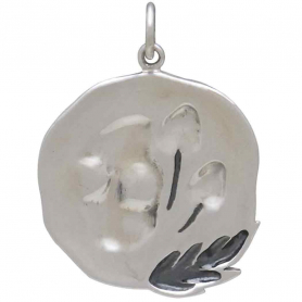 Sterling Silver Skull Pendant with Mushrooms