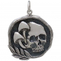 Sterling Silver Skull Pendant with Mushrooms
