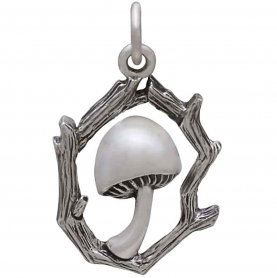 Sterling Silver Mushroom Charm with Branch Frame
