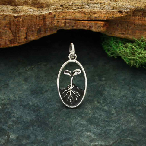 Sterling Silver Seed and Sprout Charm