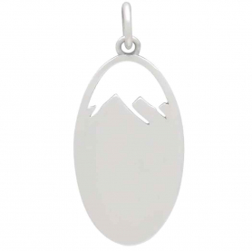 Sterling Silver Layered Tree and Mountain Oval Charm