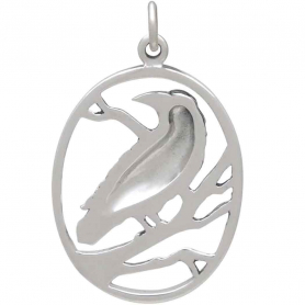 Sterling Silver Raven Pendant in Oval Frame